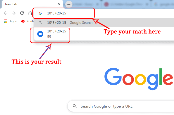 Calculator in Chrome Address Bar