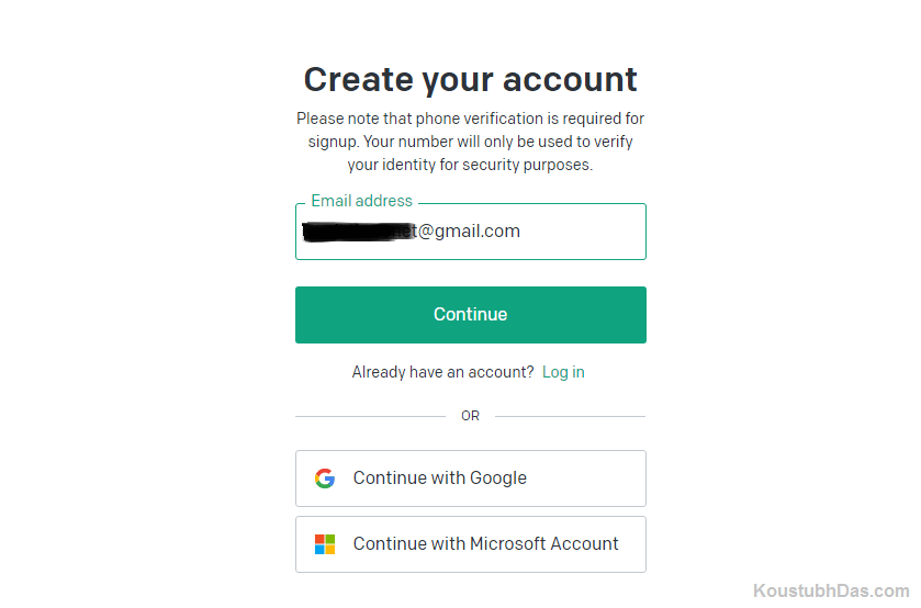 Enter email Screen on Chat GPT account creation